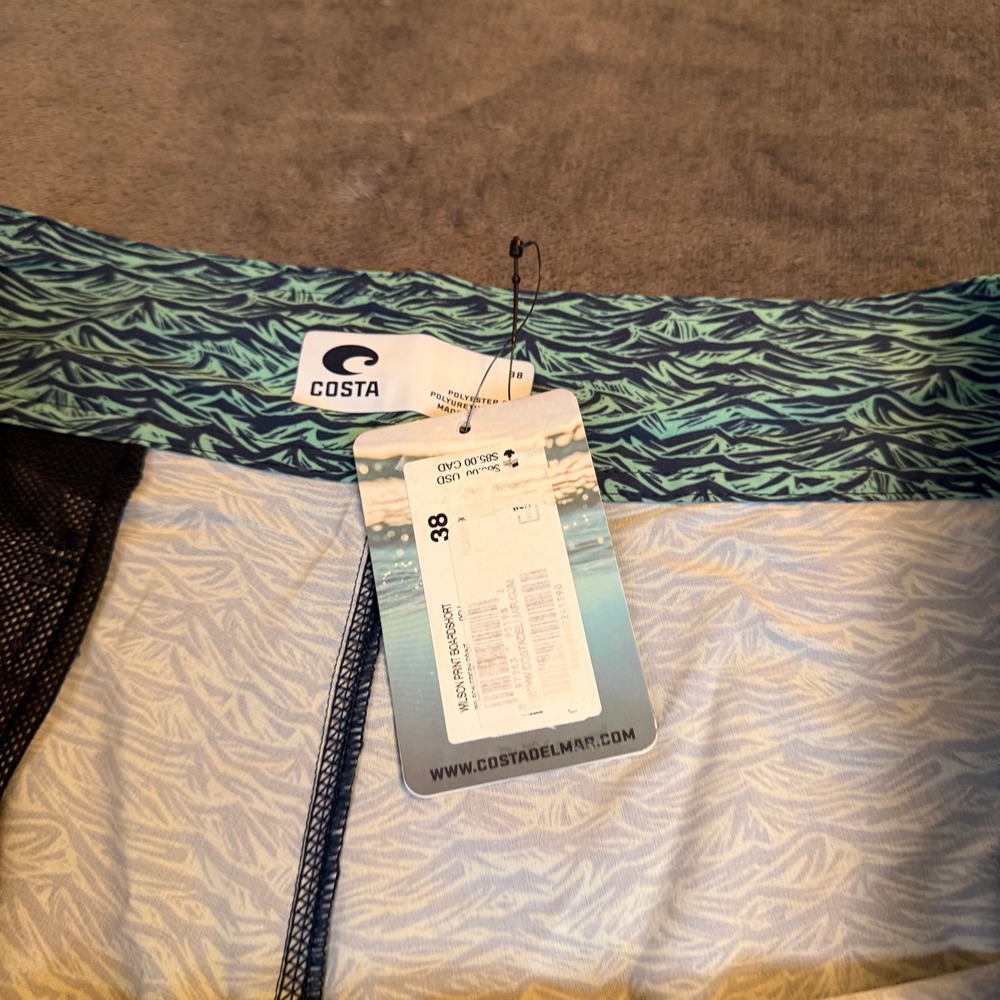 Costa Men's Blue and Green Wave-Print Swim Board Shorts - Picture 4 of 12